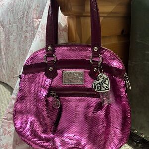 Coach Poppy Pink Sequin Women's Bag with charms